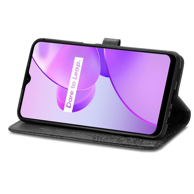 Black embossed mandala leather-style phone case with kickstand and front display window
