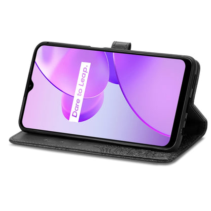Black embossed mandala leather-style phone case with kickstand and front display window