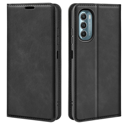 Black leather folio phone case with stitched edges and camera cutout