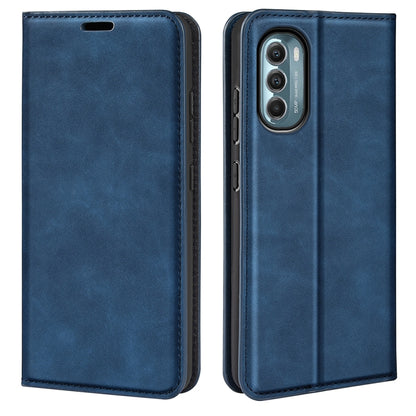 Dark blue leather folio phone case with camera cutout and stitched trim