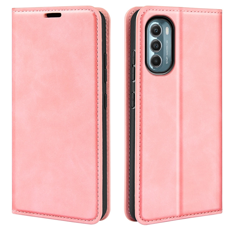 Pink leather folio phone case with camera cutout and stitched edges
