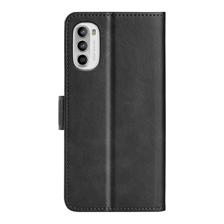 Black horizontal flip leather phone case with camera cutout, shown closed