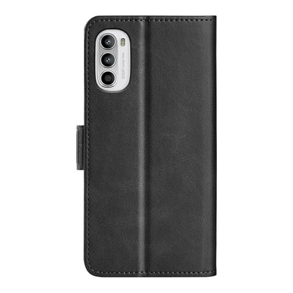 Black horizontal flip leather phone case with camera cutout, shown closed