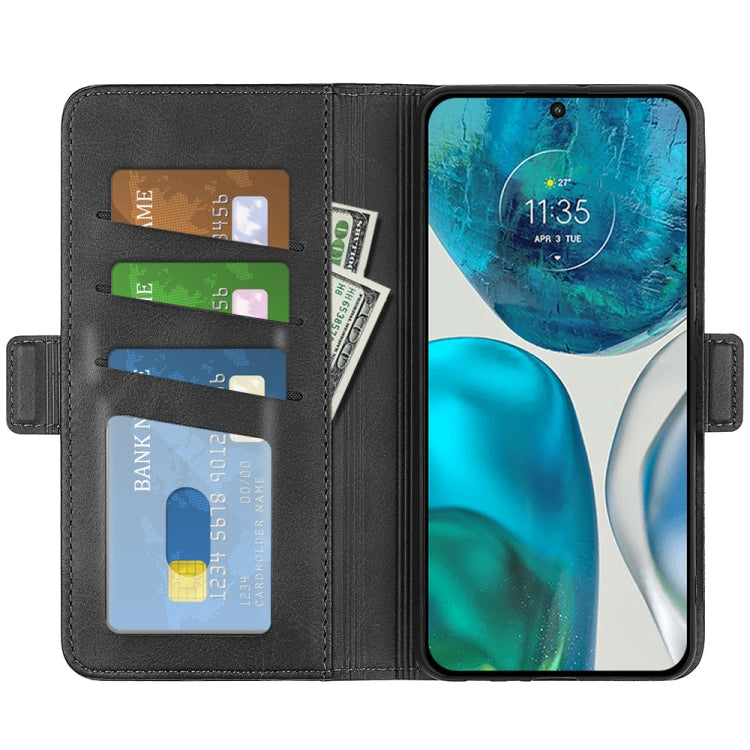 Black horizontal flip leather phone case with card slots, phone partially open