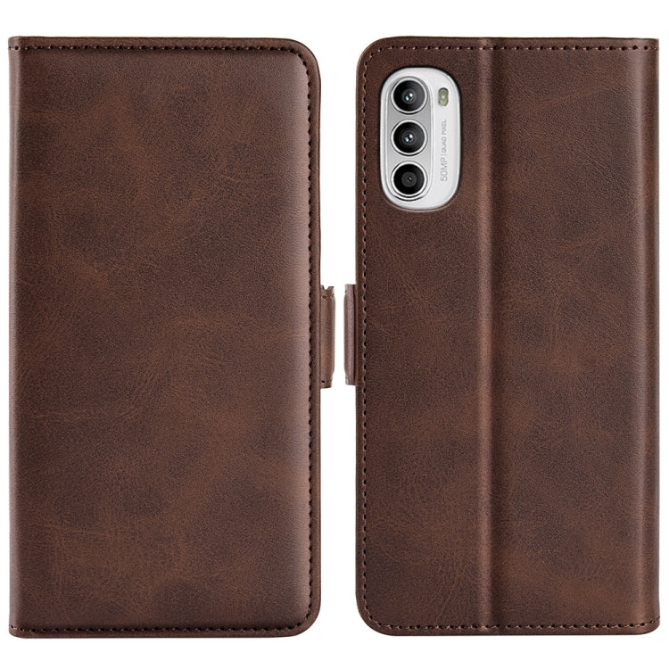 Brown horizontal flip leather phone case with magnetic closure, shown open