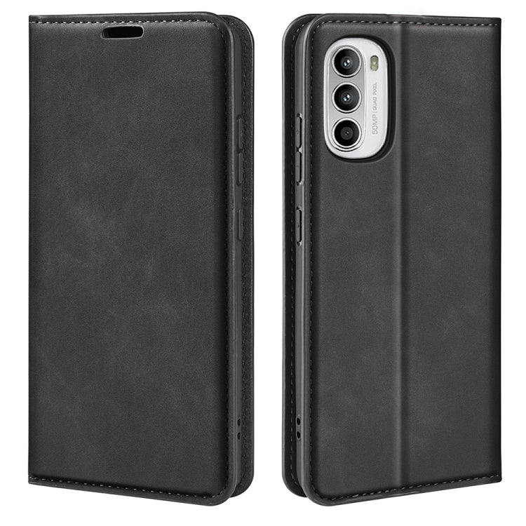 Black leather-style flip phone case with camera cutout and magnetic closure