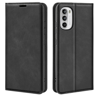 Black leather-style flip phone case with camera cutout and magnetic closure