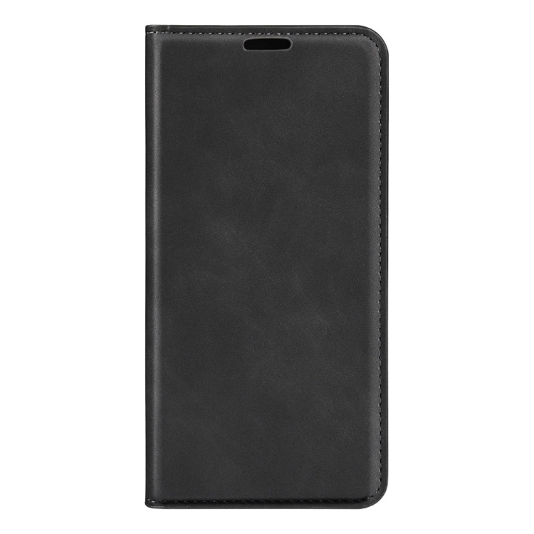 Black leather-style flip phone case cover with stitched edges and top cutout
