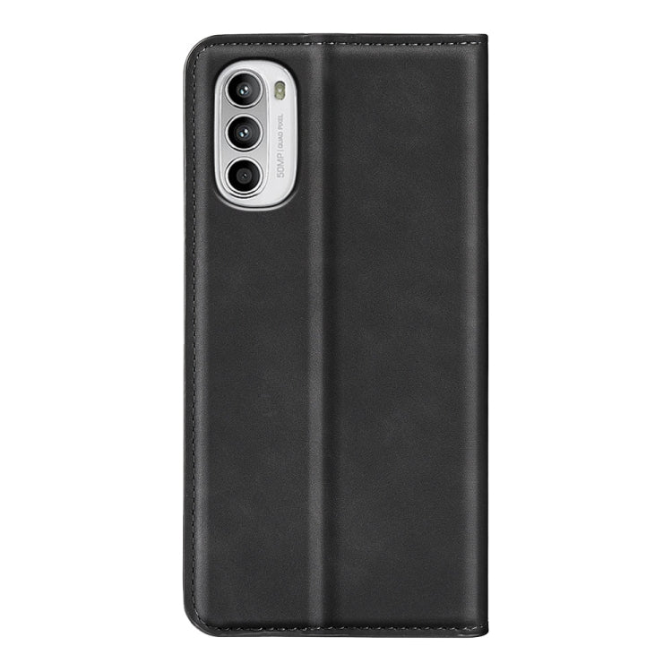 Black leather-style flip phone case with camera cutout and raised side seams