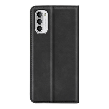 Black leather-style flip phone case with camera cutout and raised side seams