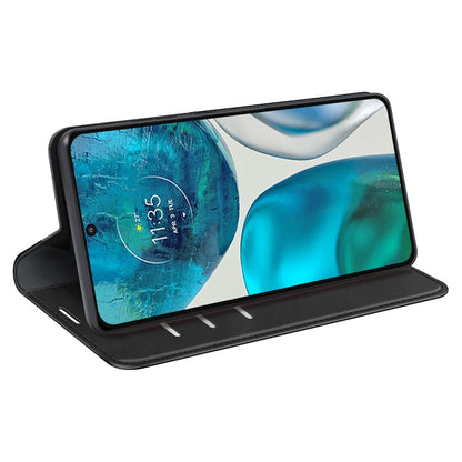Black leather-style flip phone case with kickstand for angled use