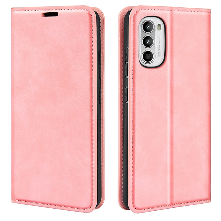 Pink leather-style flip phone case with camera cutout and magnetic closure