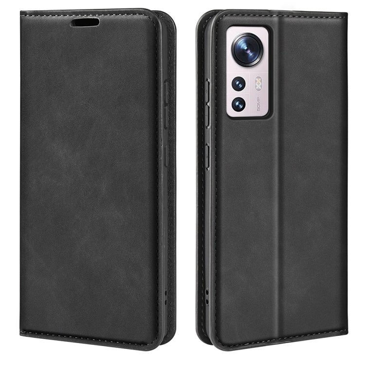 Black leather folio phone case for Xiaomi 12 Lite with magnetic closure and cutouts