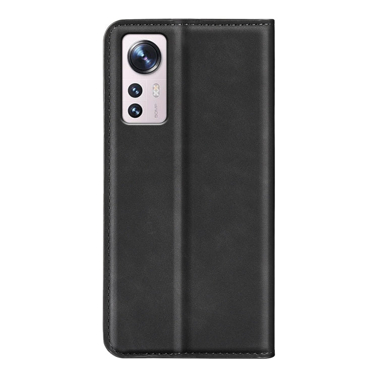 Black leather folio phone case for Xiaomi 12 Lite with magnetic closure, rear camera cutout