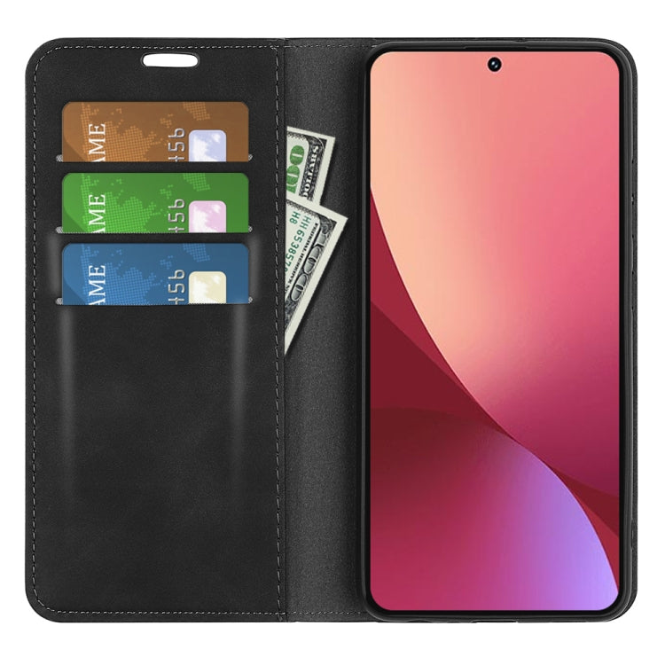 Black leather folio phone case for Xiaomi 12 Lite with card slots and magnetic closure