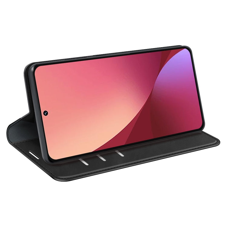 Black leather folio phone case for Xiaomi 12 Lite with stand flip and magnetic closure