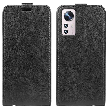 Black vertical flip leather phone case with card slot and rear camera window