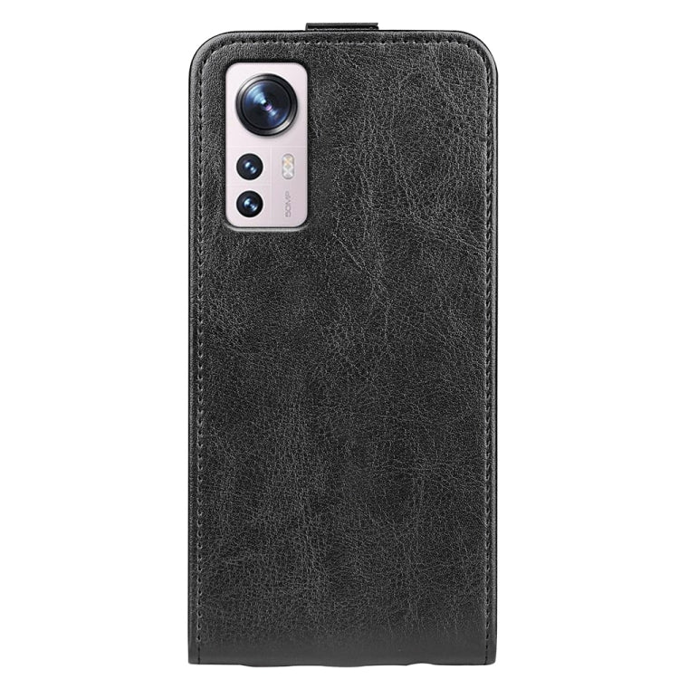 Black vertical flip leather phone case with rear camera opening and raised edges