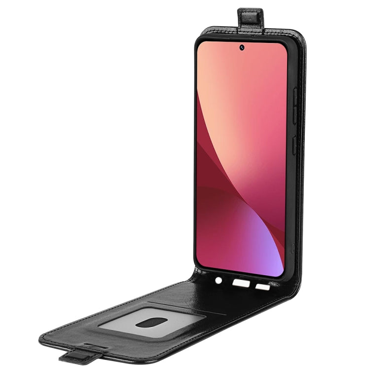 Black vertical flip leather phone case with fold-out stand and screen cover