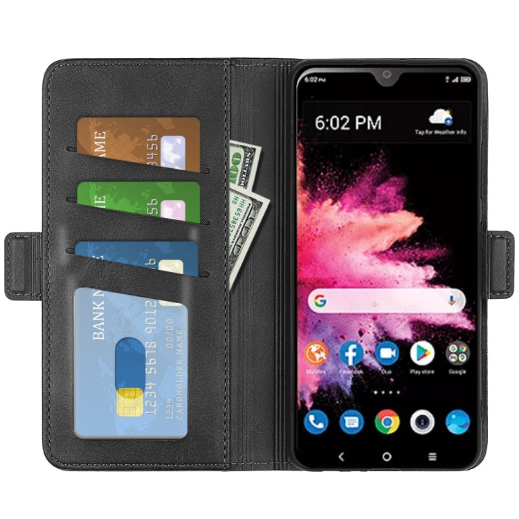 Black leather wallet phone case with multiple card slots and phone pocket