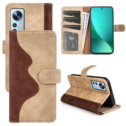 Flip leather phone case with card slots, tan leather with brown wavy stitching and magnetic strap