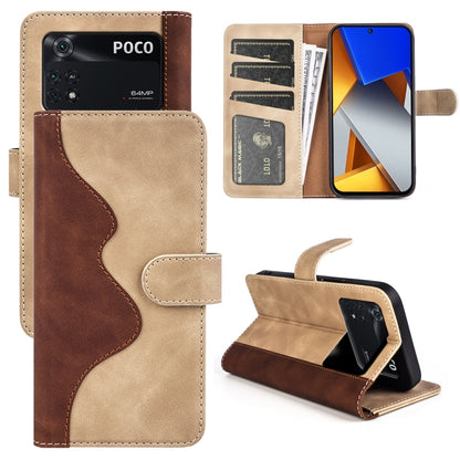 Brown and beige horizontal flip leather phone case with stitched edge and card slots