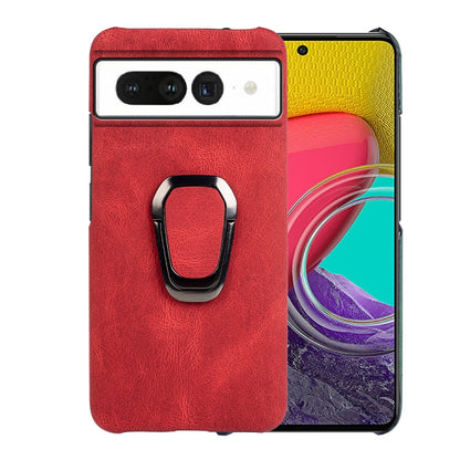 Red PU phone case with metal ring holder, front camera cutouts and protective edge