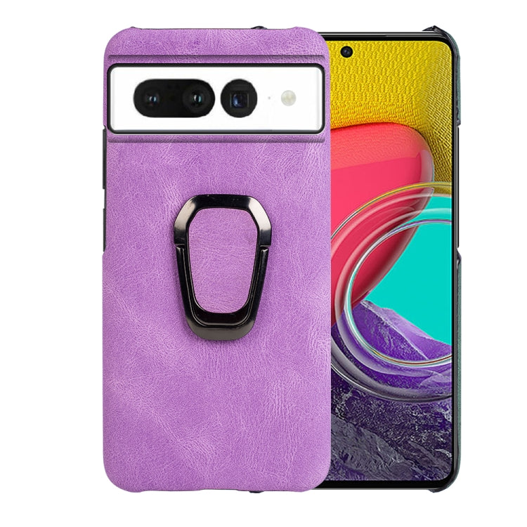 Purple PU phone case with metal ring holder for Google Pixel 7