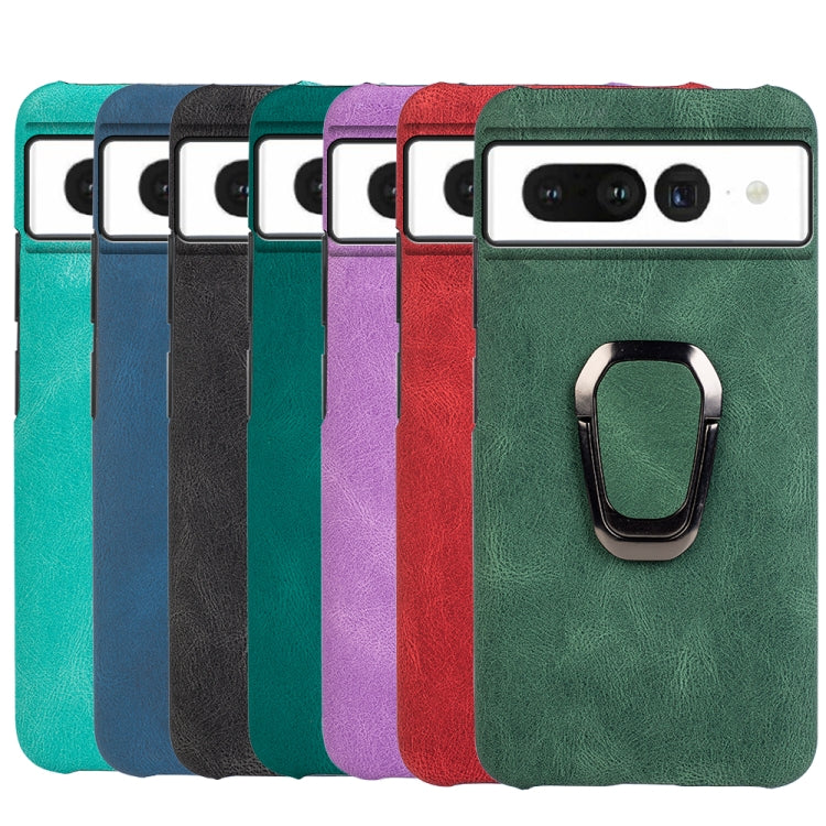 Assorted PU phone cases with metal ring holders in teal, black, purple, red, and dark green