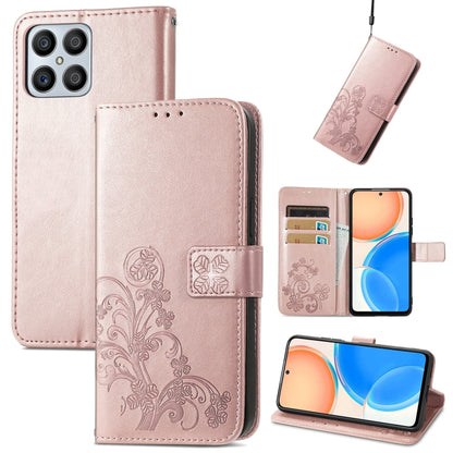 Four-leaf Clasp Embossed Buckle Leather Phone Case, For TCL 4X 5G, For Honor X8 4G