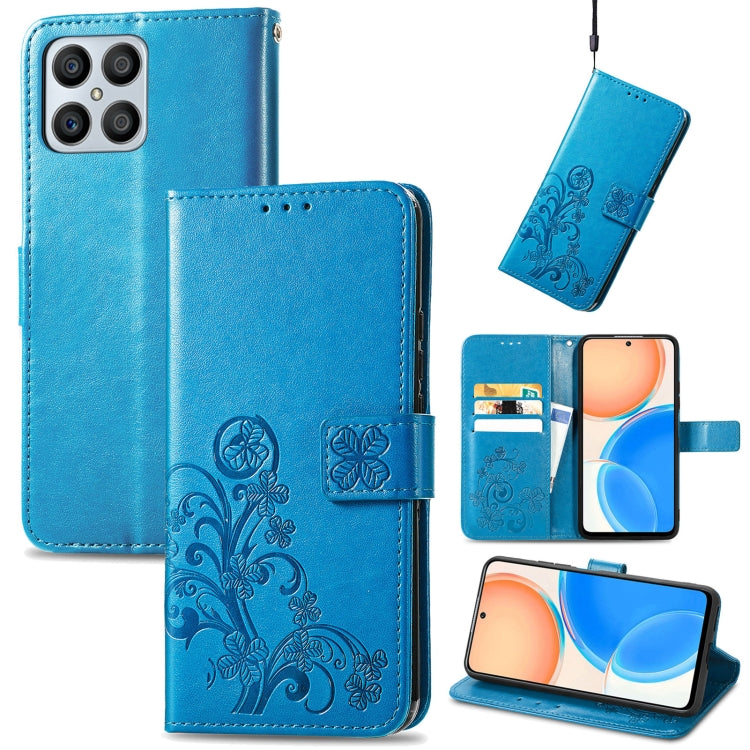 Four-leaf Clasp Embossed Buckle Leather Phone Case, For TCL 4X 5G, For Honor X8 4G