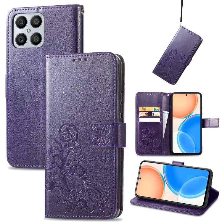 Four-leaf Clasp Embossed Buckle Leather Phone Case, For TCL 4X 5G, For Honor X8 4G
