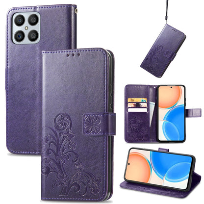 Four-leaf Clasp Embossed Buckle Leather Phone Case, For TCL 4X 5G, For Honor X8 4G