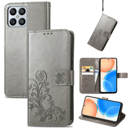 Four-leaf Clasp Embossed Buckle Leather Phone Case, For TCL 4X 5G, For Honor X8 4G