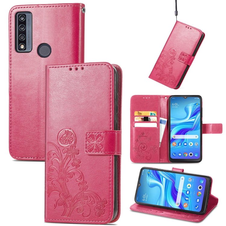 Four-leaf Clasp Embossed Buckle Leather Phone Case, For TCL 4X 5G, For Honor X8 4G