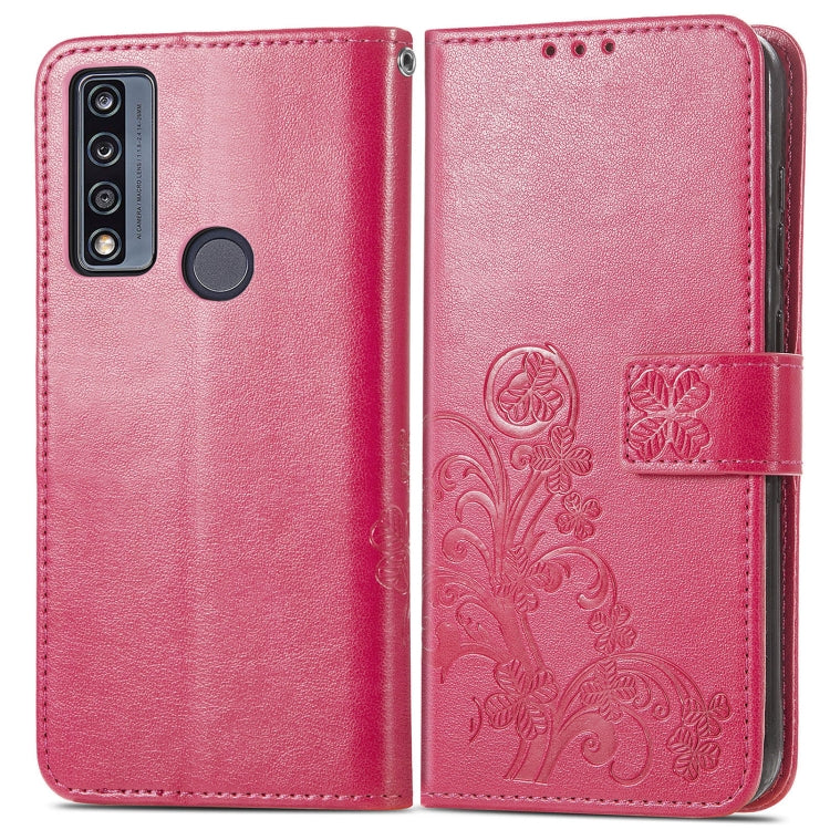 Four-leaf Clasp Embossed Buckle Leather Phone Case, For TCL 4X 5G, For Honor X8 4G