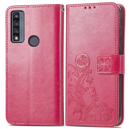 Four-leaf Clasp Embossed Buckle Leather Phone Case, For TCL 4X 5G, For Honor X8 4G