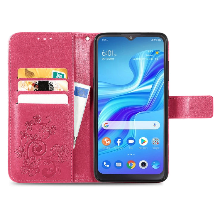 Four-leaf Clasp Embossed Buckle Leather Phone Case, For TCL 4X 5G, For Honor X8 4G