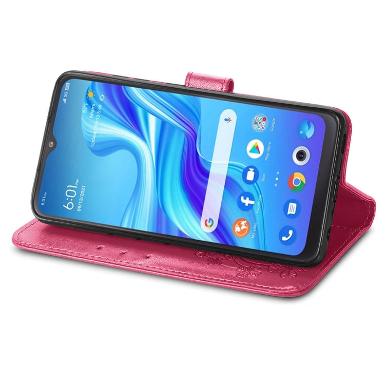 Four-leaf Clasp Embossed Buckle Leather Phone Case, For TCL 4X 5G, For Honor X8 4G