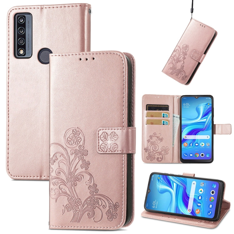 Four-leaf Clasp Embossed Buckle Leather Phone Case, For TCL 4X 5G, For Honor X8 4G