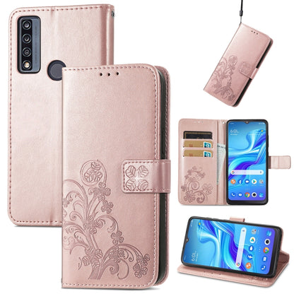 Four-leaf Clasp Embossed Buckle Leather Phone Case, For TCL 4X 5G, For Honor X8 4G