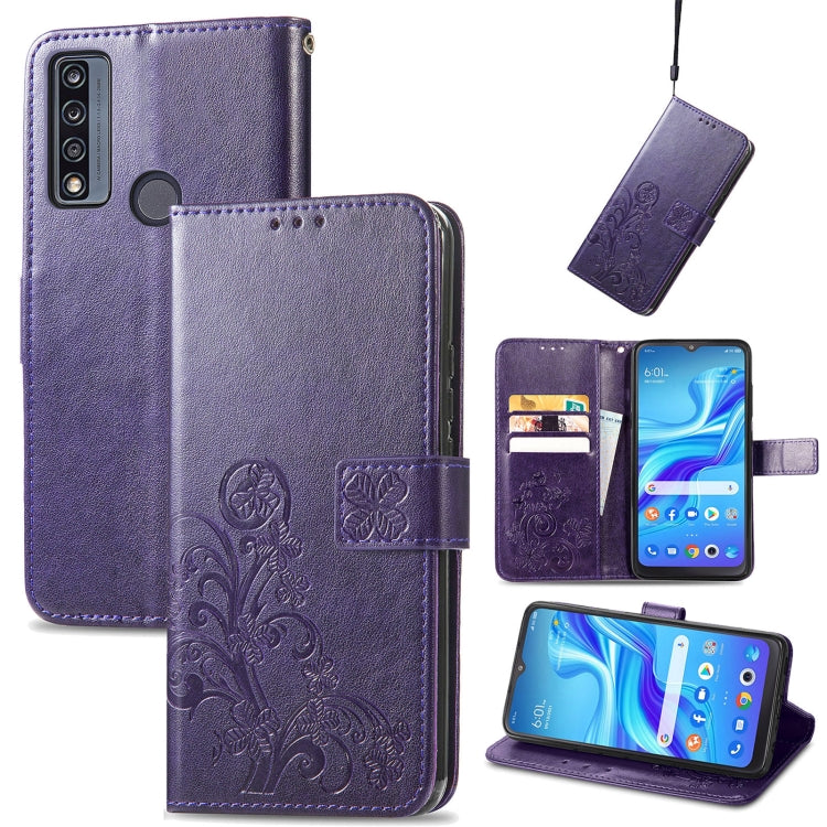 Four-leaf Clasp Embossed Buckle Leather Phone Case, For TCL 4X 5G, For Honor X8 4G