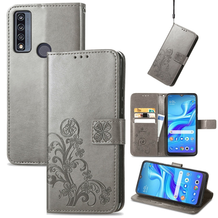 Four-leaf Clasp Embossed Buckle Leather Phone Case, For TCL 4X 5G, For Honor X8 4G