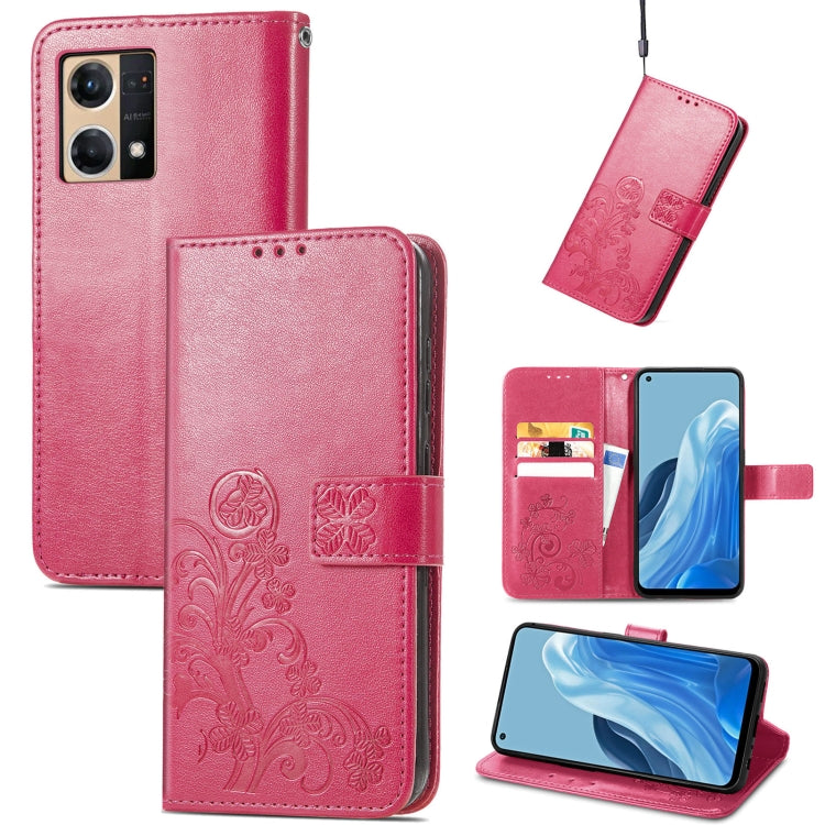 Four-leaf Clasp Embossed Buckle Leather Phone Case, For OPPO Reno7 4G