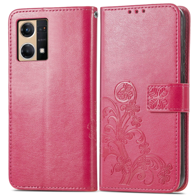 Four-leaf Clasp Embossed Buckle Leather Phone Case, For OPPO Reno7 4G