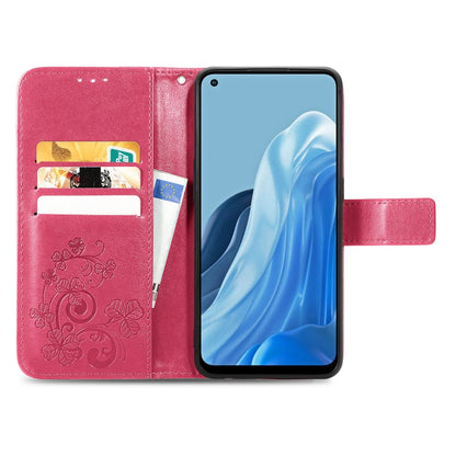 Four-leaf Clasp Embossed Buckle Leather Phone Case, For OPPO Reno7 4G