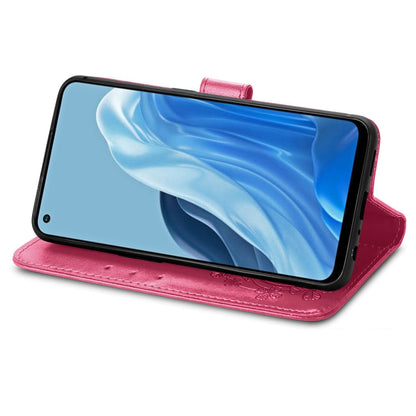 Four-leaf Clasp Embossed Buckle Leather Phone Case, For OPPO Reno7 4G