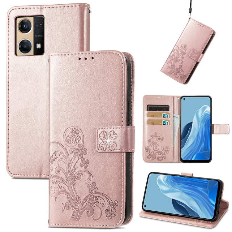 Four-leaf Clasp Embossed Buckle Leather Phone Case, For OPPO Reno7 4G