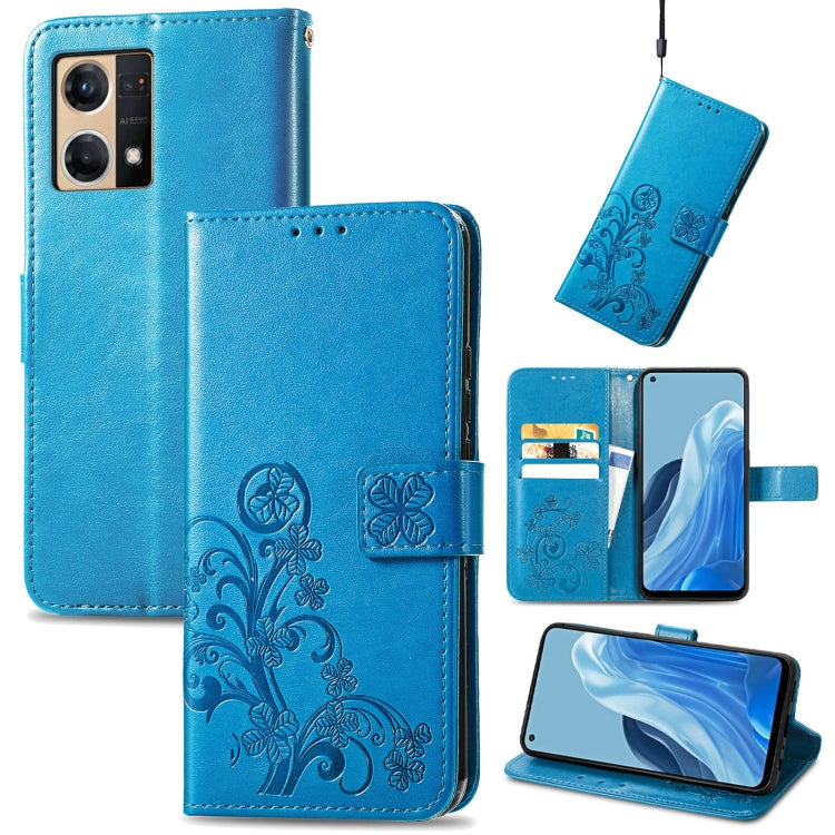Four-leaf Clasp Embossed Buckle Leather Phone Case, For OPPO Reno7 4G