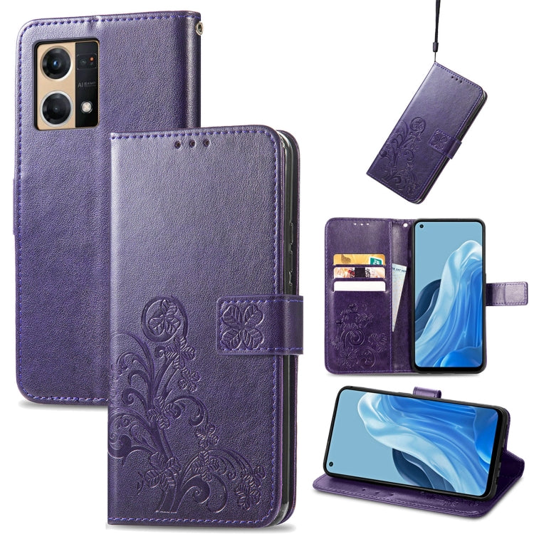 Four-leaf Clasp Embossed Buckle Leather Phone Case, For OPPO Reno7 4G